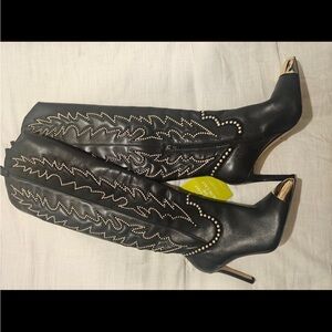 Black Studded Women's Cowboy style Boots with Gold cap-toe